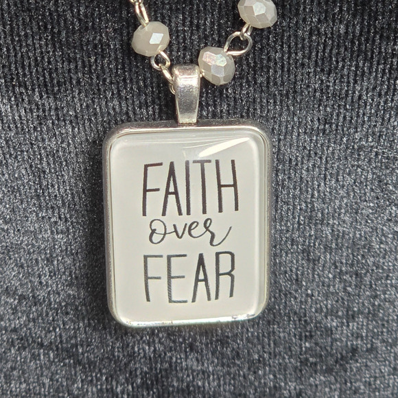 The Vintage Sparrow Faith Over Fear Gray Faceted Bead Silver Tone Necklace QVC - Picture 4 of 5